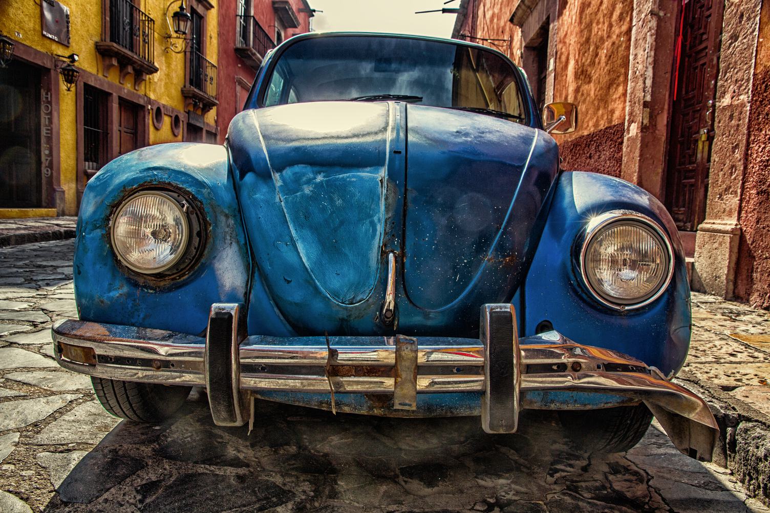 HDR of Old Blue Volkswagen Beetle