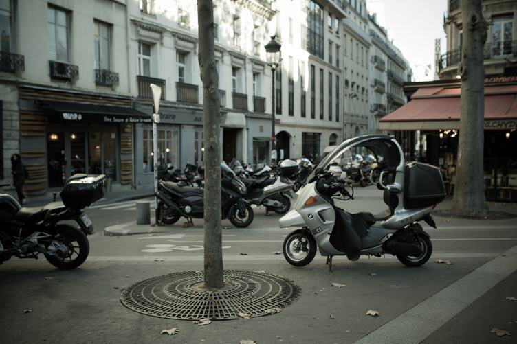 Scooters Parked on a Parisian Street