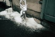 White Animals Toys on a Snow Street Christmas Decoration