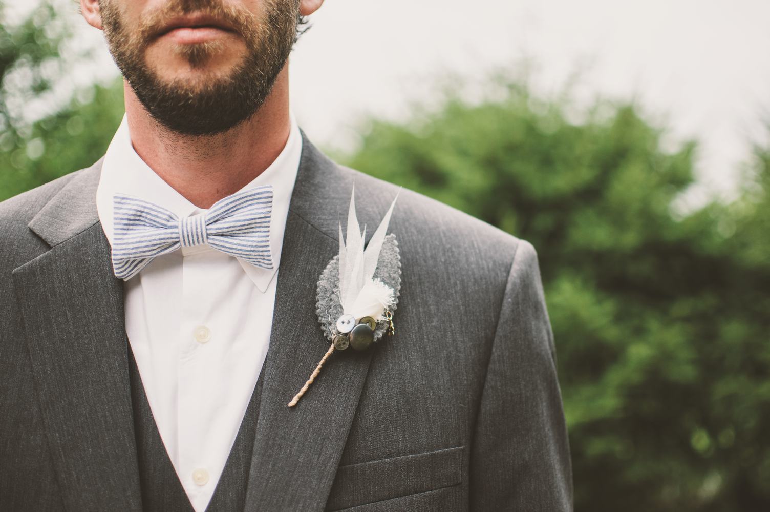 Bearded Groom in Elegant Suit with a Bow Tie