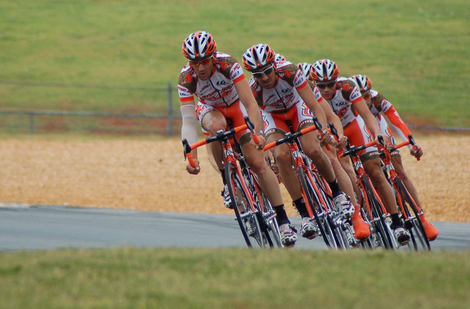 Team of Racing Cyclists During Training