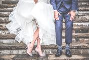 Legs of Bride and Groom on Stairs