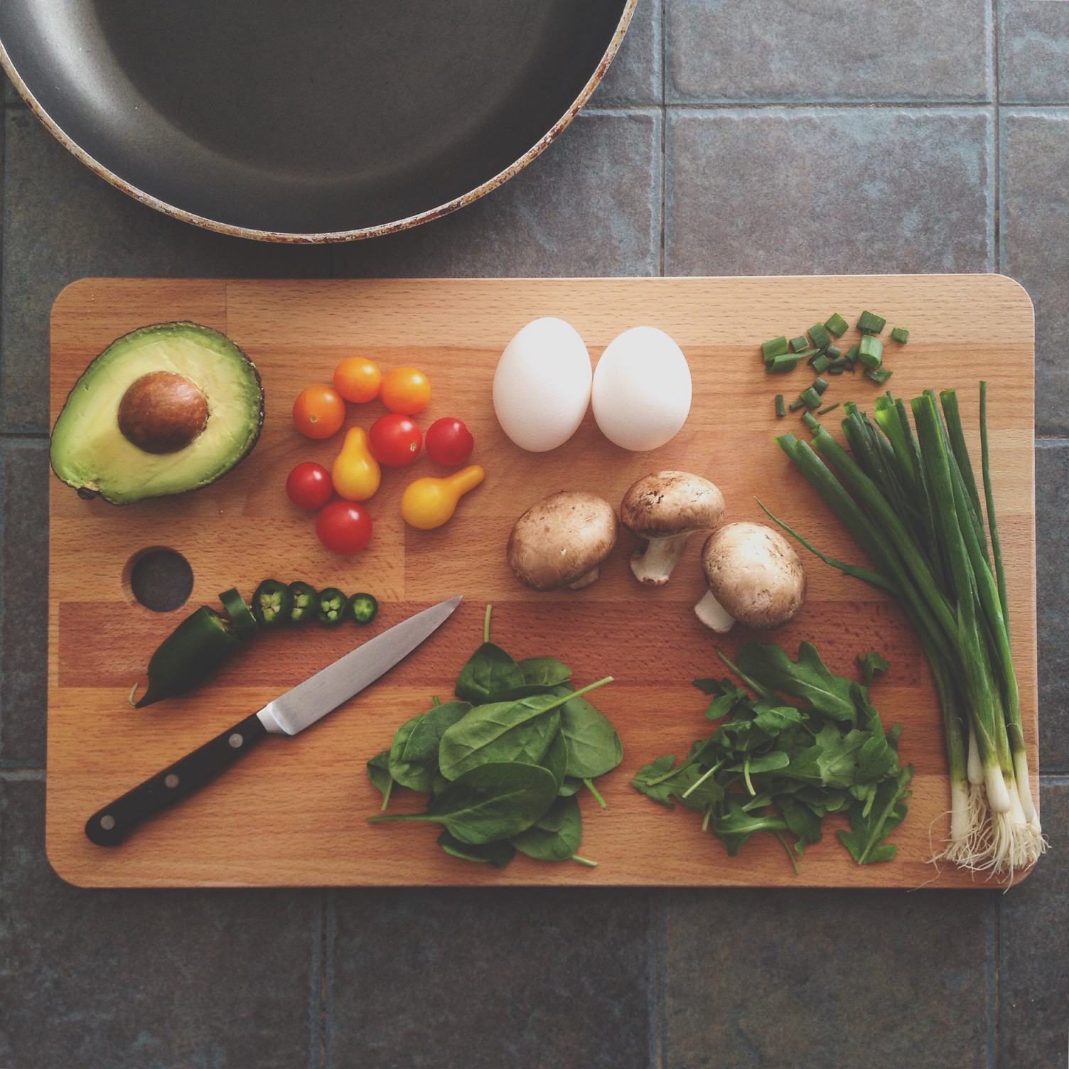 Food Preparation Vegetables on a Cutting Board