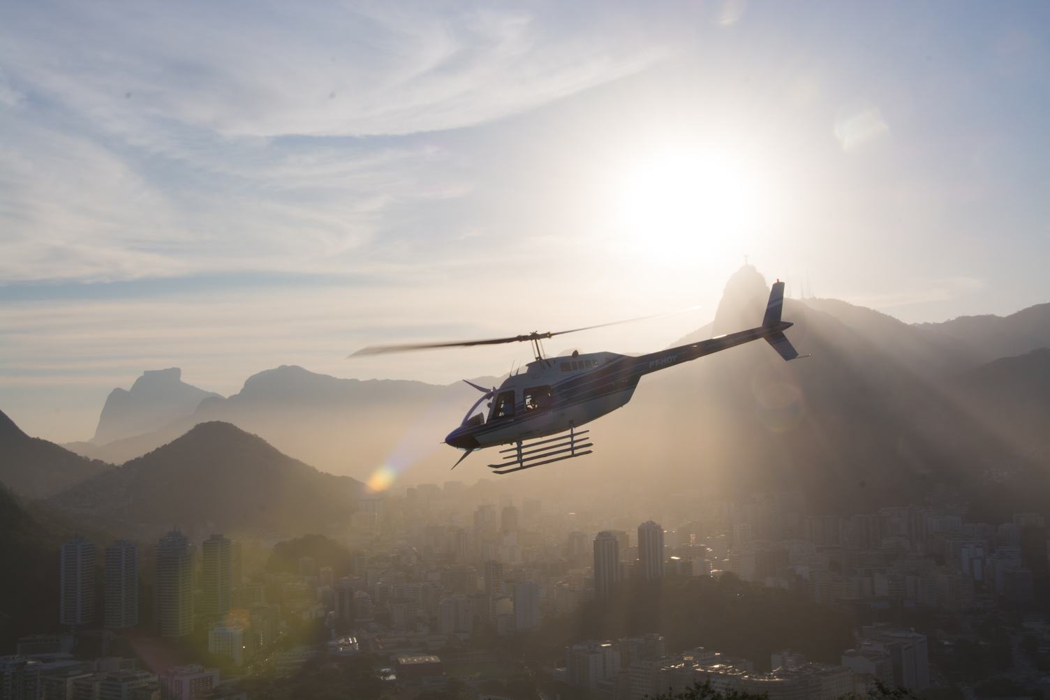Helicopter Flying Above Rio De Janeiro Brazil