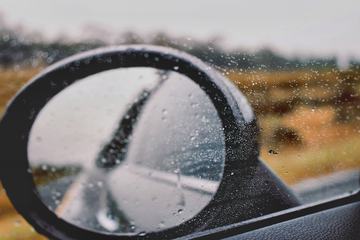 Rain Drops on Car Mirror and Window
