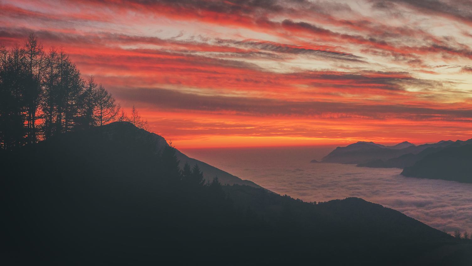 Red Sunset Sky with Dramatic Clouds