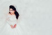 Beautiful Bride Dressed in White Dress Top View