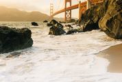 Golden Gate Bridge from Beach at Sunset