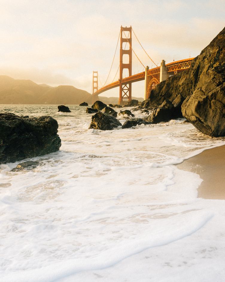 Golden Gate Bridge from Beach at Sunset