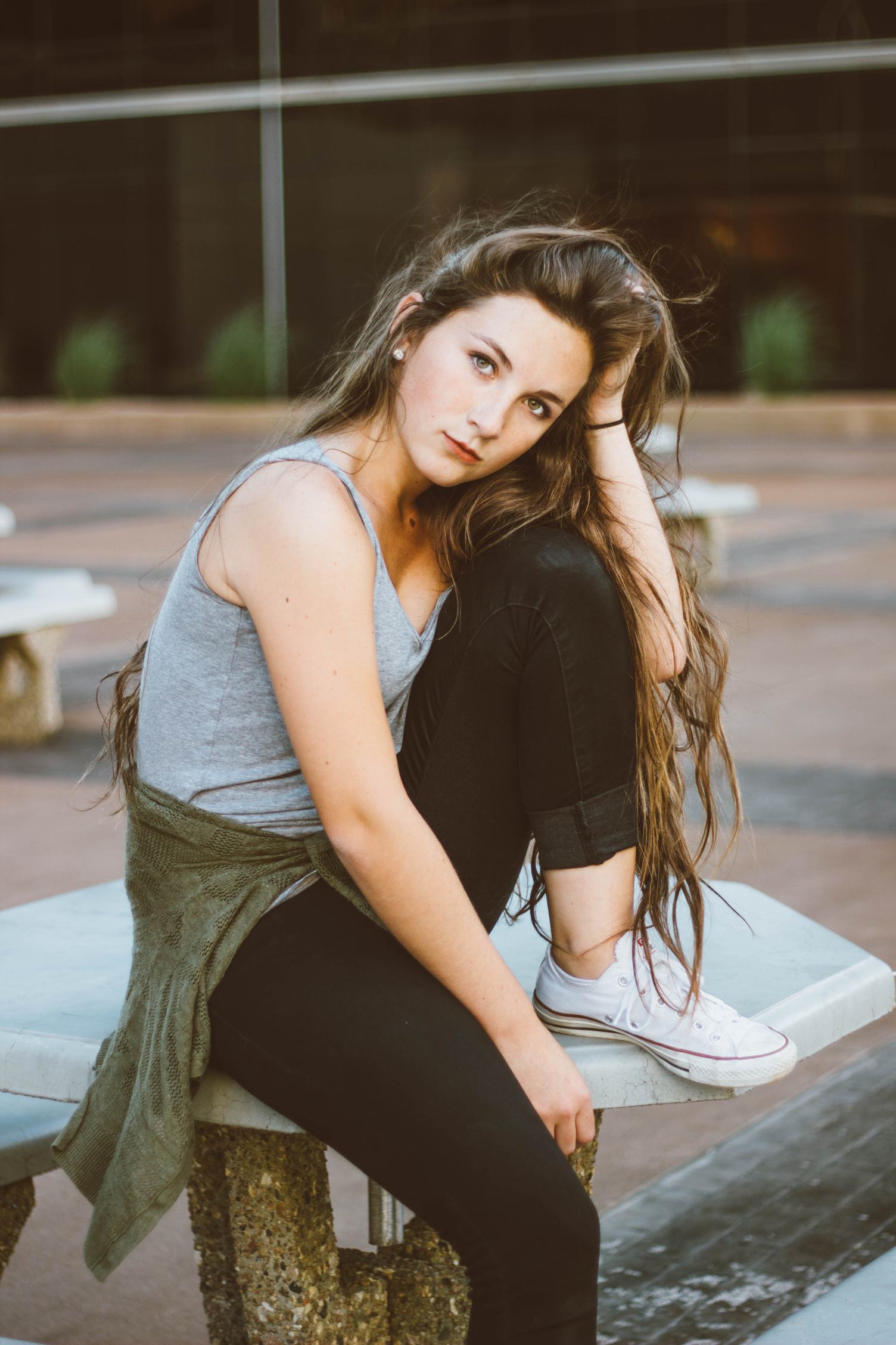 Outdoors Portrait of Longhair Young Brunette Girl Looking at Camera