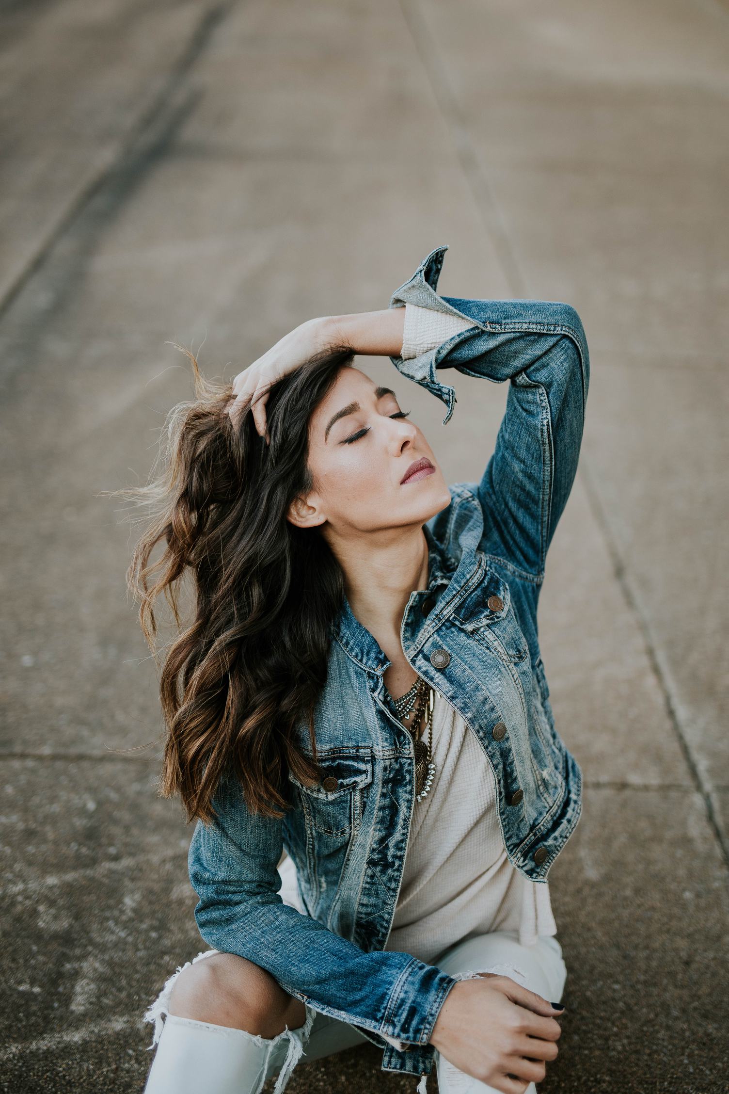 Beautiful Brunette in Nice Denim Jacket