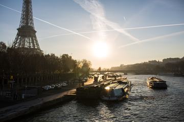 Boats on the Seine, Eiffel Tower in the Background, Paris, France