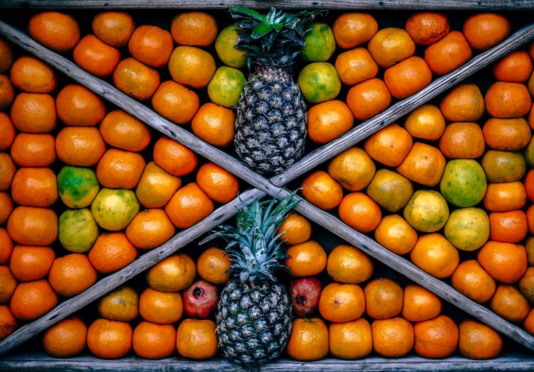 Tangerine and Pineapple Fruits Composition