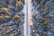 Snowy Forrest with a Road Captured from Above