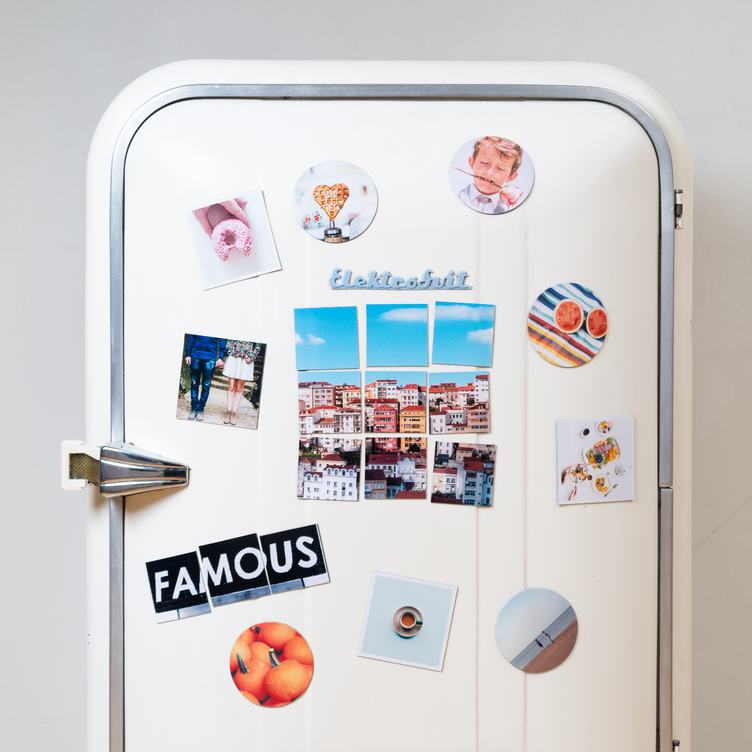 Front View of a Retro Fridge with Magnets