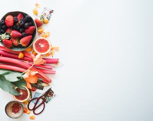 Hero Header Fruits and Flowers on White Background