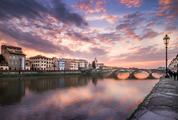 Sunset at the River in Historic Italian Town