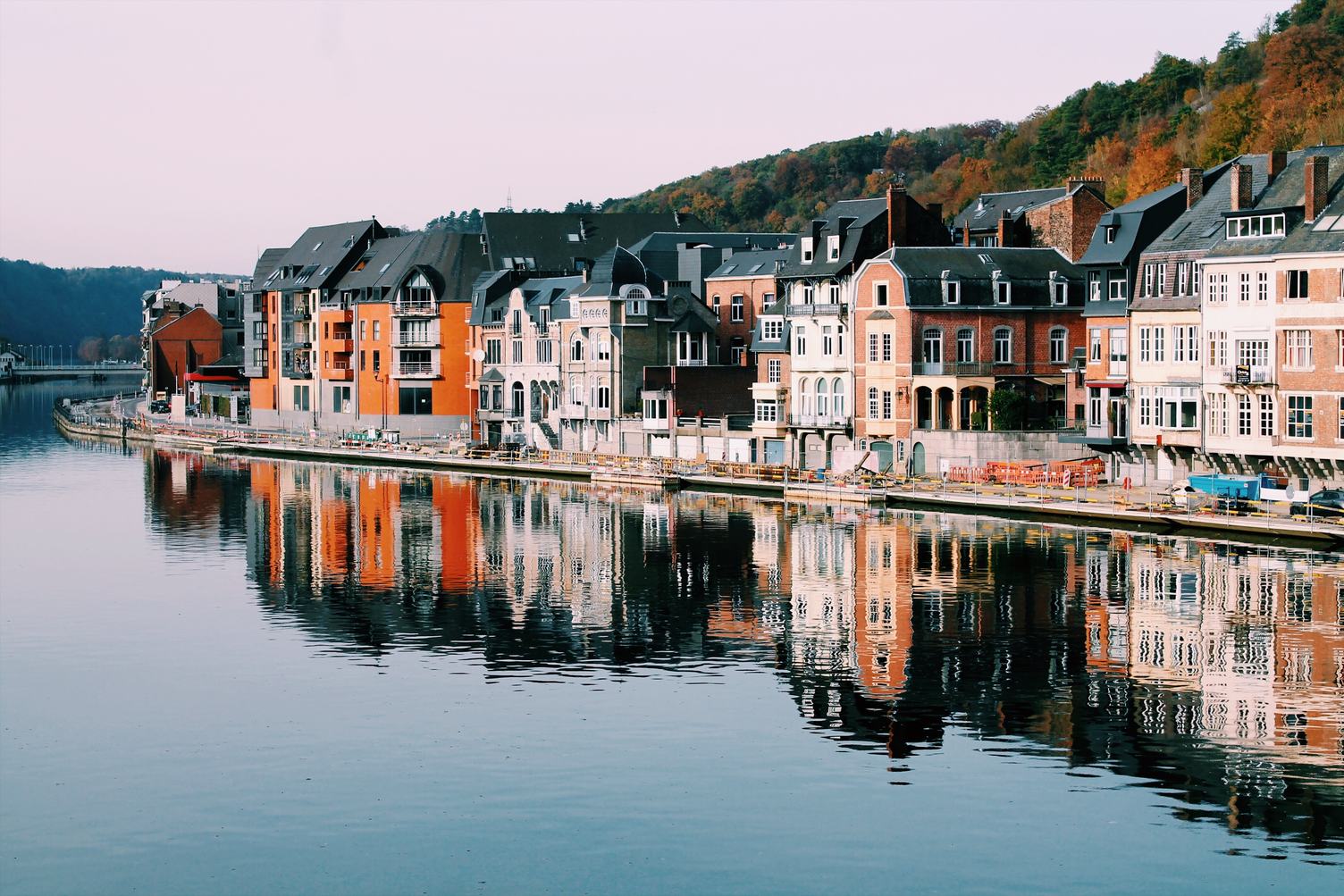 Buildings Reflecting in the Meuse River Dinant, Belgium