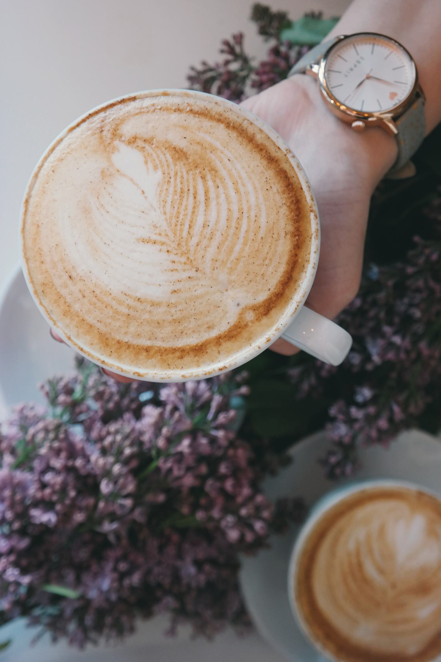 Female Hand Holding a Cup of Coffee, Top View