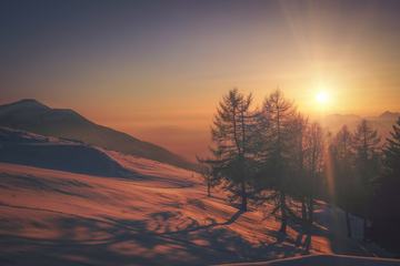 Winter Landscape on a Sunset Mountains