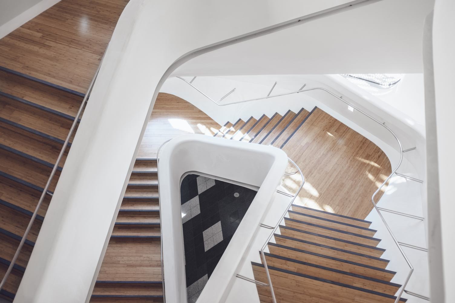 White and Wooden Stairs in Modern Interior