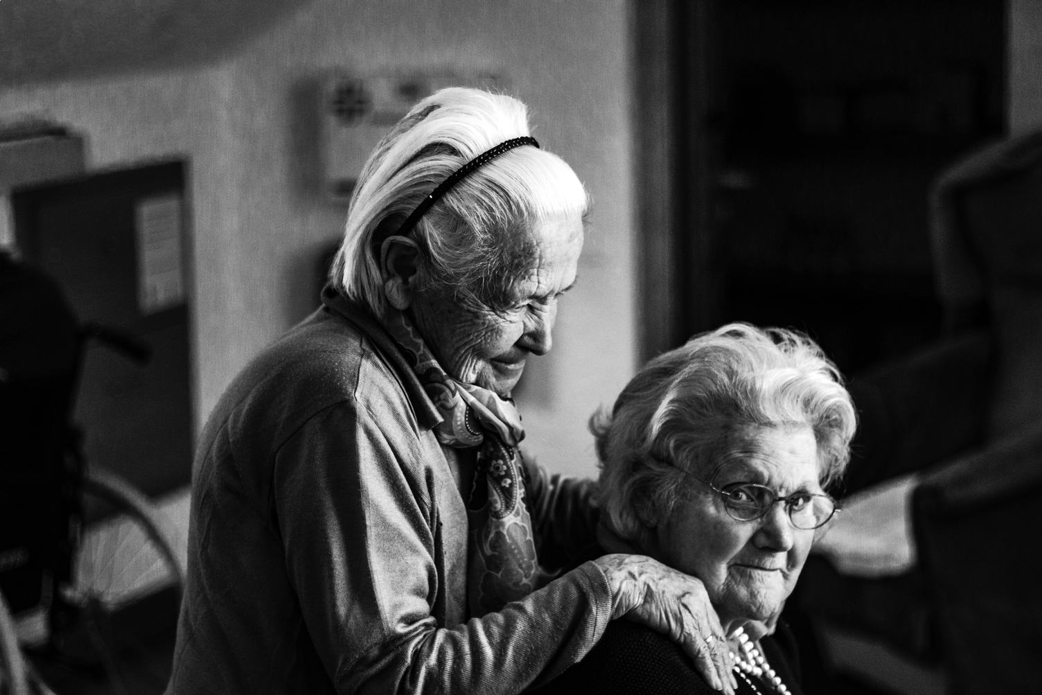 Black & White Photo of Two Old Woman