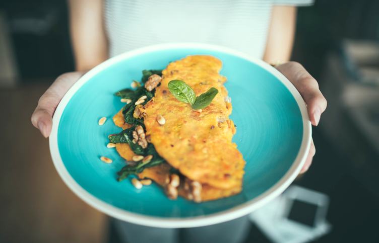 Closeup of Blue Plate with Delicious Omelette