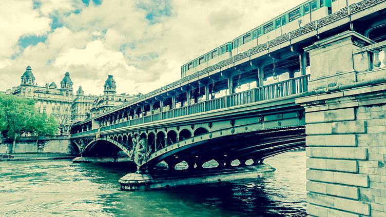 Train Passing on Famous Pont De Bir-Hakeim Bridge, Paris