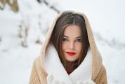 Winter Portrait of Young Beautiful Brunette Woman