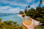 Summer Drink, Tropical Beach on Background