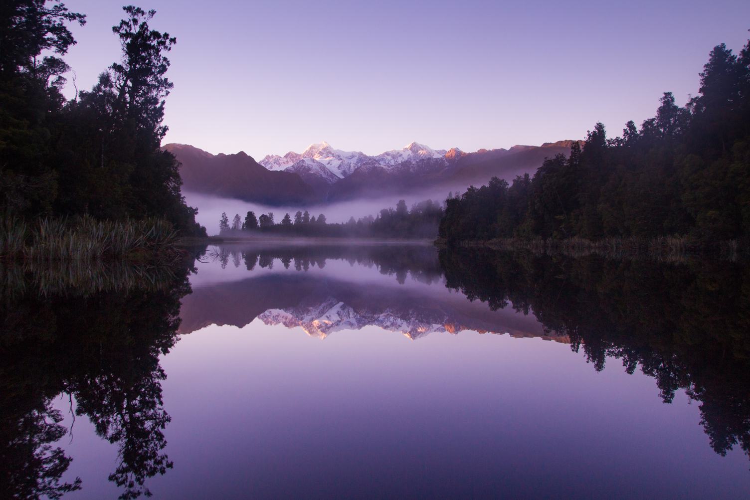 Mountain Landscape Morning at Matheson Lake, New Zealand