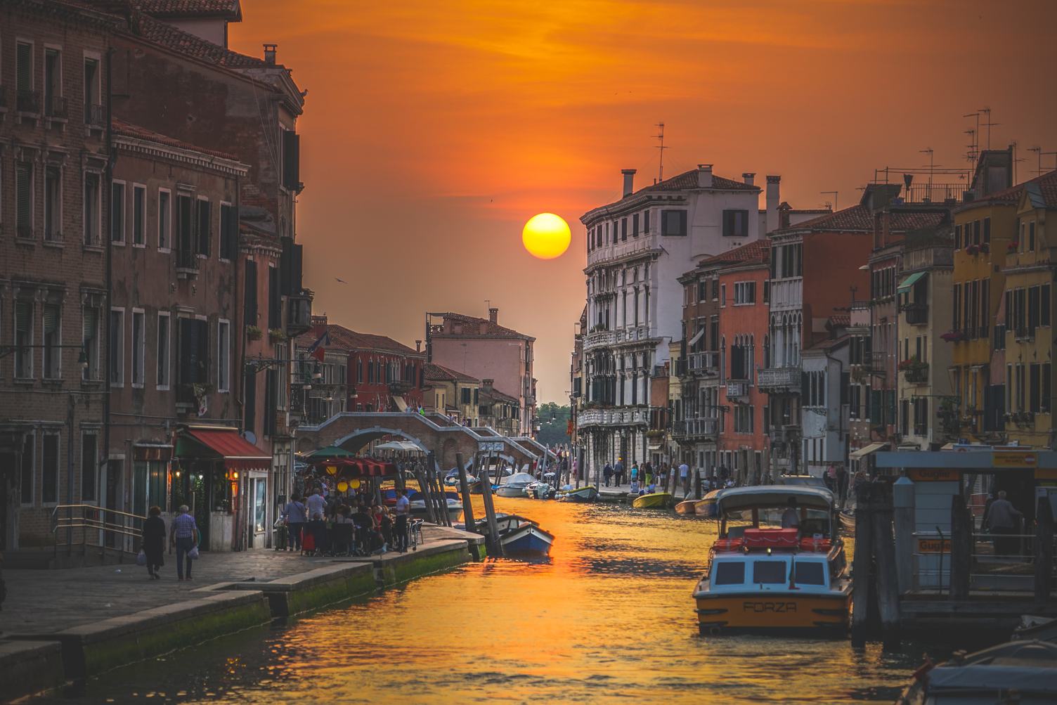 Sunset at Canal, European City