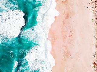 Top View of Beach with Turquoise Sea Water, Aerial Drone Shot