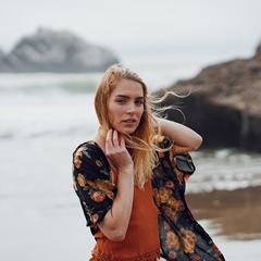 Blonde on the Beach, Wind Fluttering Hair