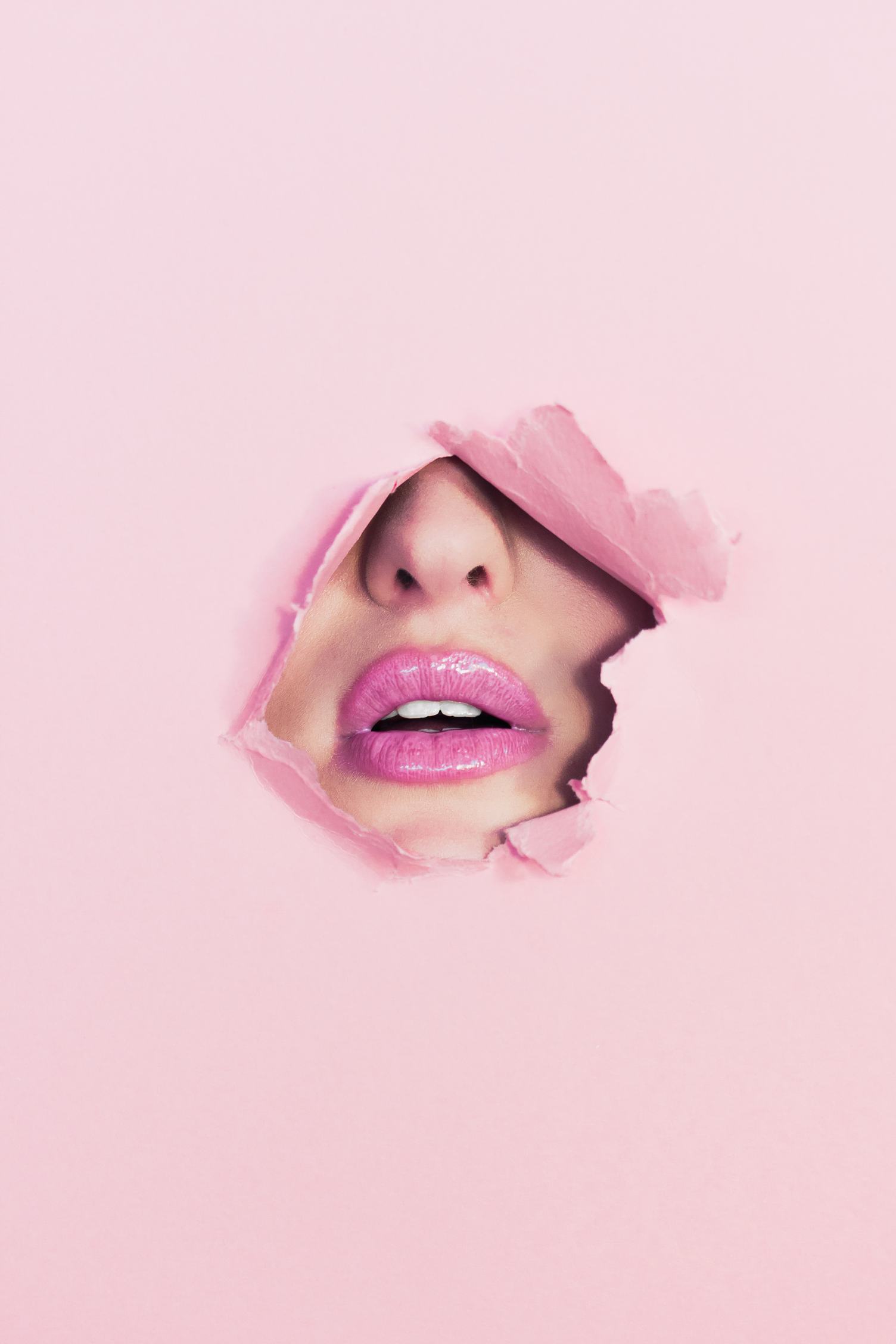 Pink Portrait Woman with Open Mouth
