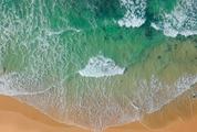 Aerial Drone Shot of Beautiful Sand Beach with Turquoise Sea Water