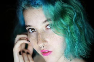 Freckled Girl with Blue Hair