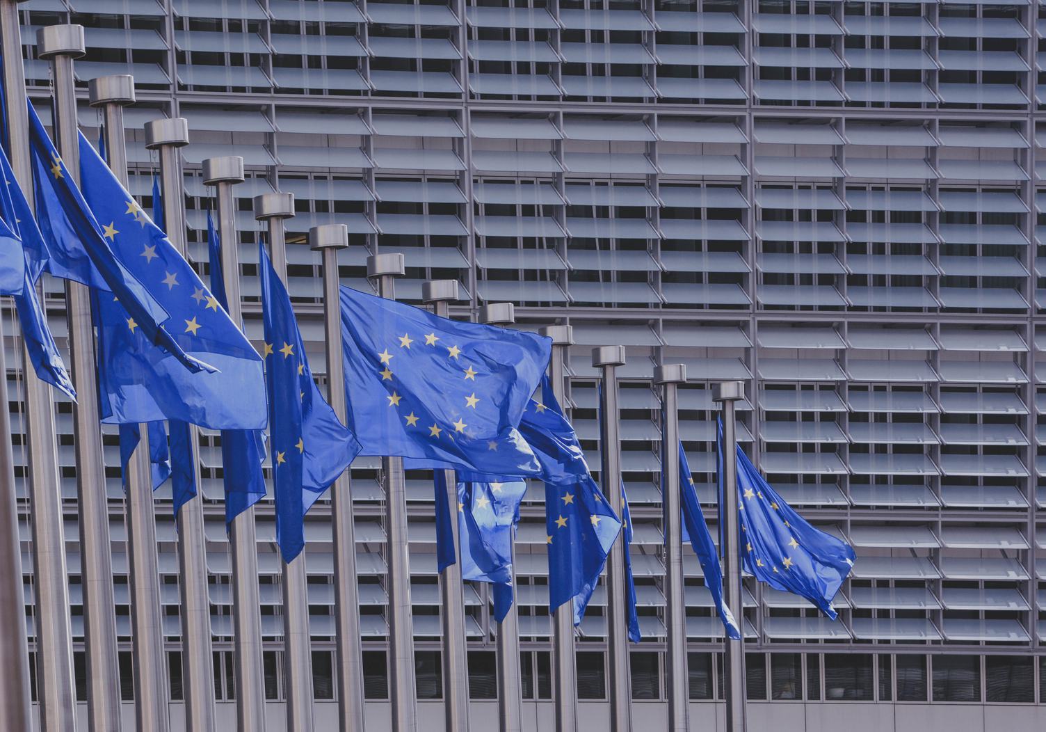 EU Flags in Front of European Commission, Brussels