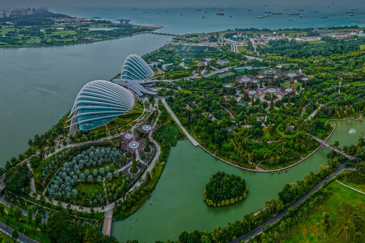 Aerial View Of Gardens By The Bay, Singapore Stock Photo   Alamy