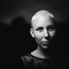 Black and White Portrait of Bald Woman