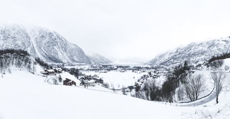 Winter Village in the Mountain Valley