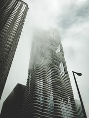 Skyscrapers at Early Foggy Morning in Chicago
