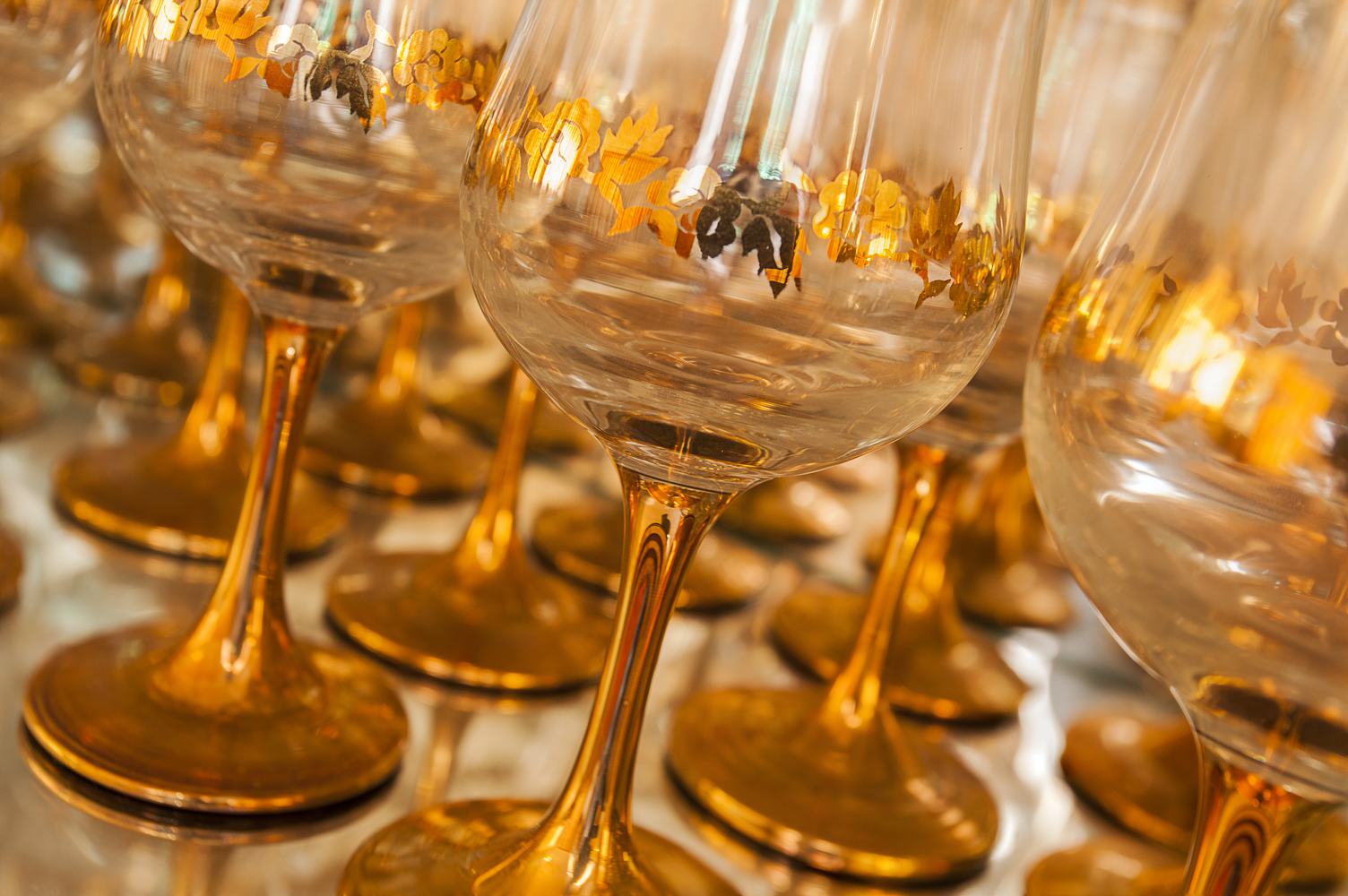 Golden Wine Glasses with Floral Ornaments