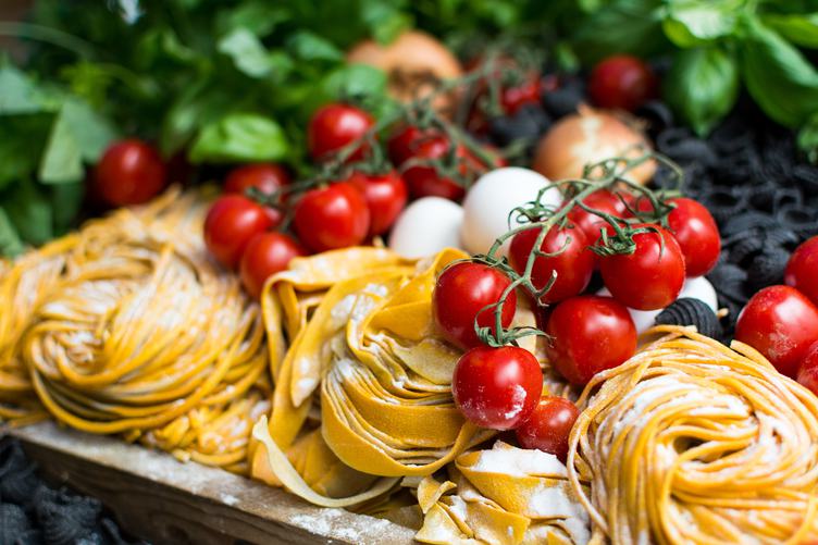 Italian Pasta with Tomatoes and Basil and Oil Ingredients