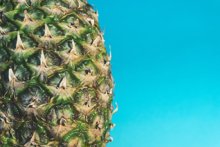 Pineapple Skin Closeup against Blue Wall