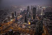 Aerial View of Dubai at Night, United Arab Emirates