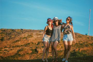 Three Joyful Young Girls on Summer Trip