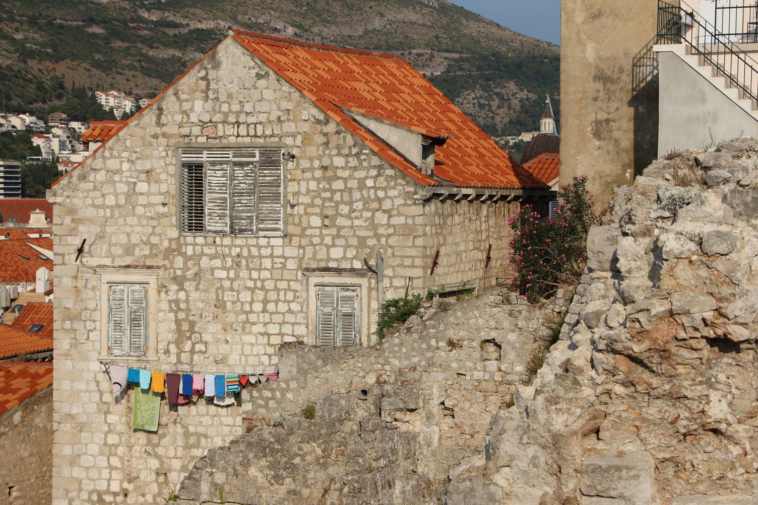 Old Building with Laundry Hanging on the Facade, Dubrovnik, Croatia