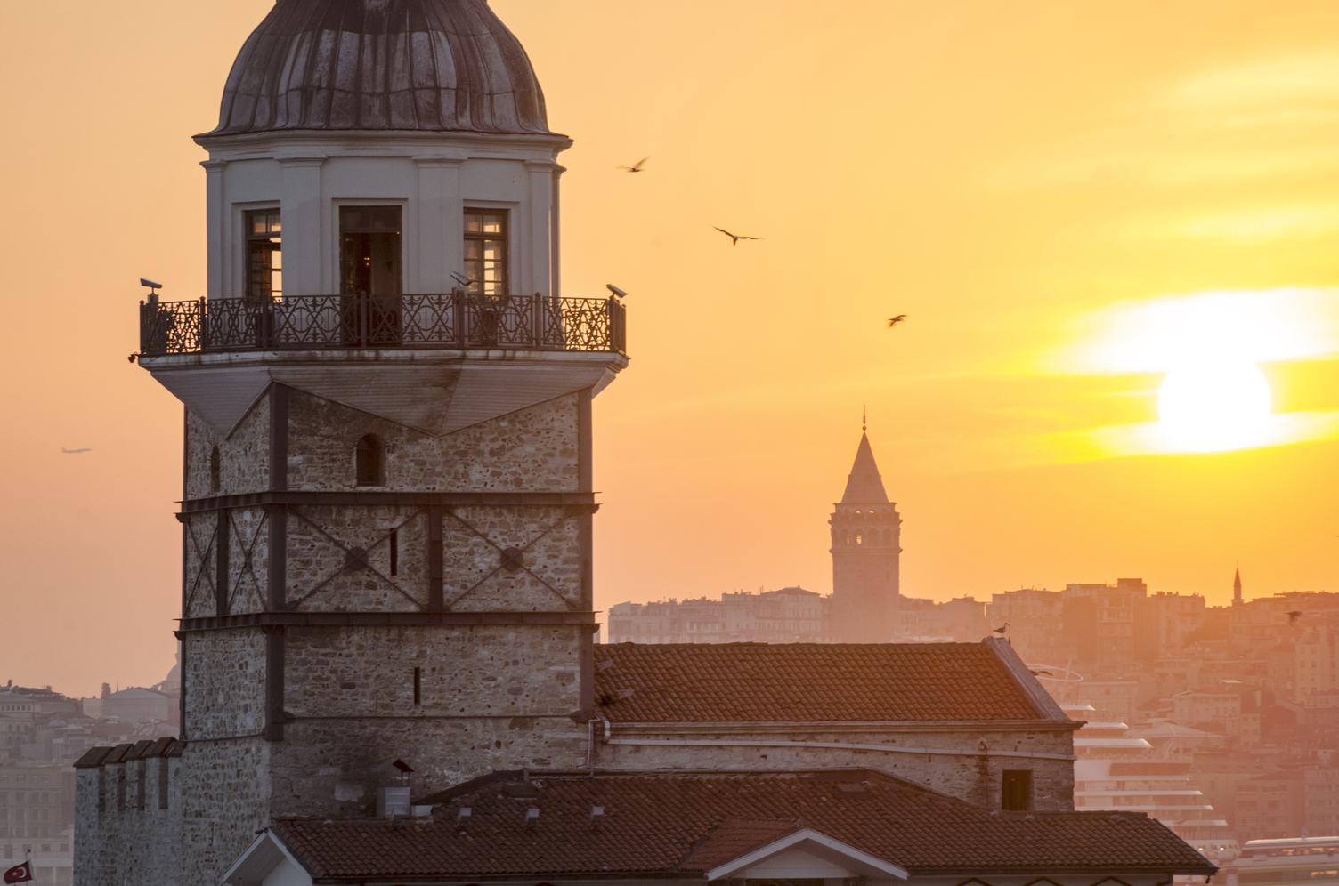 Sunset over Maiden's Tower Istanbul, Turkey