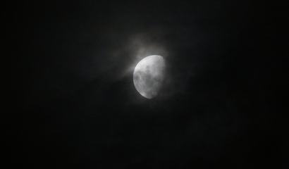 Moon on Cloudy Sky, Black and White